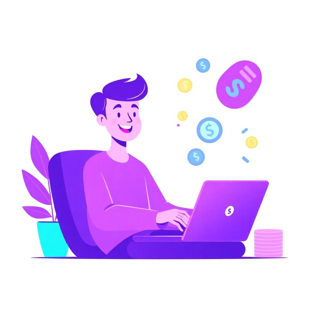 Illustration of a person earning rewards on a laptop with EARNERA
